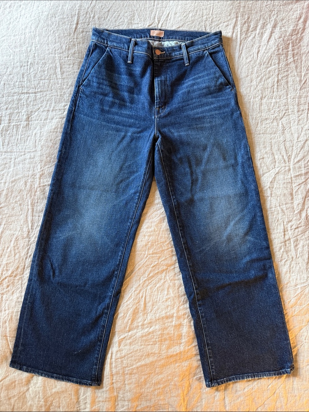 MOTHER Cropped Trouser/Wide-Leg Jeans in Indigo Blue
